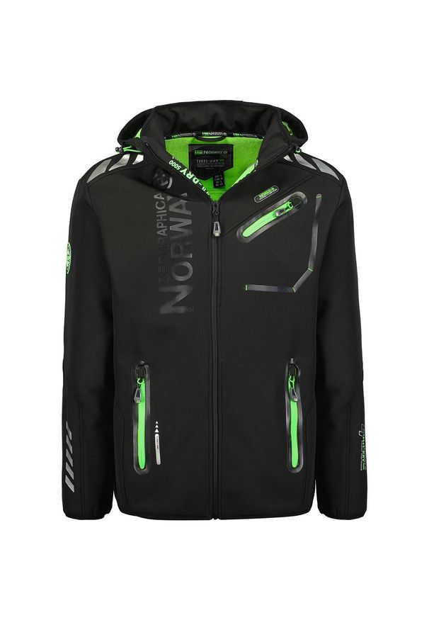 Kurtka softshell męska Geographical Norway ROYAUTE Black/Green.. Kolor: zielony, czarny, wielokolorowy. Materiał: poliester, elastan. Sezon: wiosna. Sport: turystyka piesza
