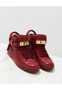BUSCEMI - Czerwone skórzane sneakersy 100MM. Nosek buta: okrągły. Kolor: czerwony. Materiał: skóra. Wzór: aplikacja #4