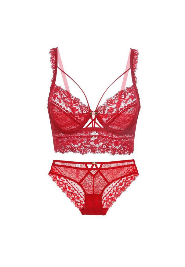 Intica - Koronkowy komplet bielizny z figami na specjalne okazje Caitlin. Kolor: czerwony. Materiał: koronka
