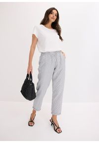 bonprix - Spodnie lniane z elastyczną talią. Kolor: niebieski. Materiał: lyocell, len. Sezon: lato #3