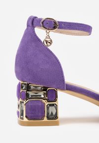 Renee - Fioletowe Czółenka Vices na Geometrycznym Słupku ze Skórzaną Wkładką Polori. Okazja: na co dzień. Zapięcie: sprzączka. Kolor: fioletowy. Materiał: skóra. Wzór: geometria. Sezon: lato. Obcas: na słupku. Styl: casual, elegancki #3