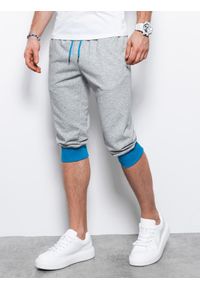 Ombre Clothing - Spodenki męskie dresowe za kolano - szaro-niebieskie V5 - Rozmiar: XL. Kolor: szary. Materiał: dresówka