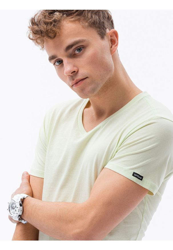 Ombre Clothing - T-shirt męski bawełniany basic S1369 - limonkowy - XXL. Kolor: żółty. Materiał: bawełna. Styl: klasyczny