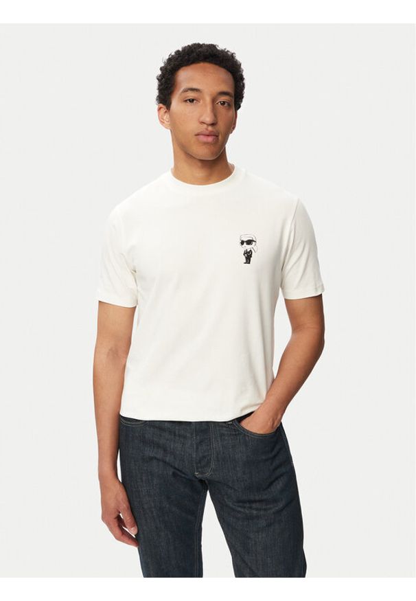 Karl Lagerfeld - KARL LAGERFELD T-Shirt 755048 563235 Biały Regular Fit. Typ kołnierza: dekolt w karo. Kolor: biały. Materiał: bawełna