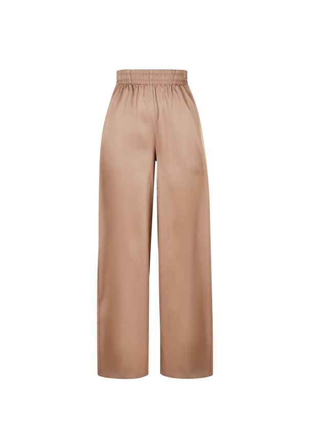 Damskie satynowe spodnie z szerokimi nogawkami Urban Classics GT. Kolor: beżowy. Materiał: satyna. Długość: długie
