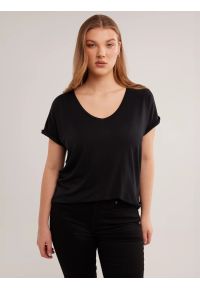 Big-Star - Koszulka damska o luźnym kroju czarna Valeria 906. Typ kołnierza: dekolt w kształcie V. Kolor: czarny. Materiał: wiskoza, materiał. Styl: elegancki, sportowy, klasyczny #7