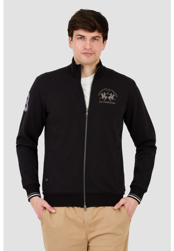 La Martina - LA MARTINA Czarna męska rozpinana bluza, Rozmiar L. Kolor: czarny