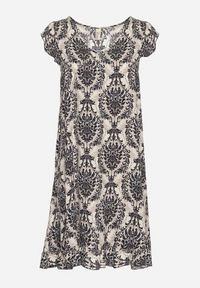 Born2be - Czarna Bawełniana Sukienka w Stylu Boho na Ramiączkach z Falbanką Zaelle. Okazja: na imprezę, na co dzień. Typ kołnierza: dekolt w serek. Kolor: czarny. Materiał: bawełna. Długość rękawa: na ramiączkach. Sezon: lato. Styl: boho #2