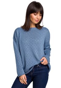 MOE - Niebieski Luźny Ażurowy Sweter. Kolor: niebieski. Materiał: bawełna, akryl. Wzór: ażurowy #1
