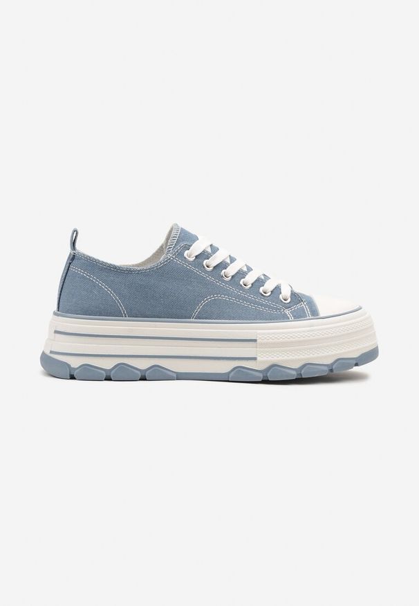 Born2be - Niebieskie Trampki na Grubej Podeszwie pod Kostkę Adsoria. Okazja: na co dzień. Zapięcie: sznurówki. Kolor: niebieski. Materiał: jeans. Styl: klasyczny, casual