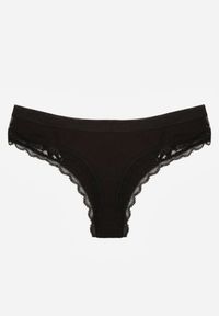 Born2be - Czarne Majtki Stringi z Subtelną Koronką z Bawełną Adriedah. Kolor: czarny. Materiał: koronka, bawełna. Wzór: koronka #2