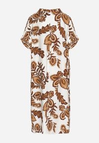 Born2be - Brązowa Sukienka z Wiskozą i Lnem Pudełkowa z Kieszeniami w Kwiatowy Wzór Boho Natundelia. Okazja: na co dzień. Kolor: brązowy. Materiał: len, wiskoza. Wzór: kwiaty. Styl: boho #4