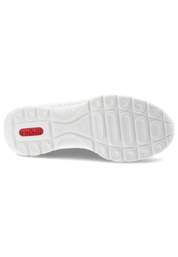 Półbuty damskie Rieker, skóra naturalna perforowana cholewka sznurowany fason lekka elastyczna podeszwa okrągły nosek, białe, L3217-80. Nosek buta: okrągły. Zapięcie: sznurówki. Kolor: biały. Materiał: skóra. Szerokość cholewki: normalna