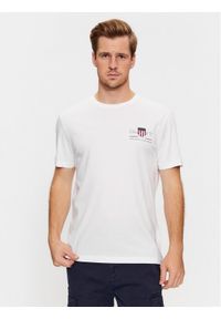 GANT - Gant T-Shirt Reg Archive Shield Emb Ss 2067004 Biały Regular Fit. Kolor: biały. Materiał: bawełna