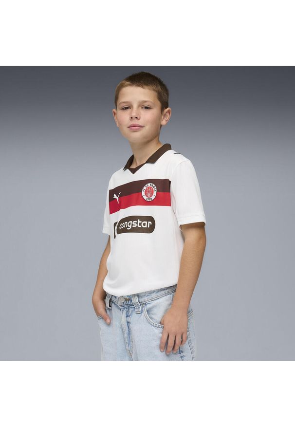 Puma - Młodzieżowa koszulka wyjazdowa FC St. Pauli 25/26 PUMA White Espresso Brown. Kolor: brązowy, biały, wielokolorowy. Sport: piłka nożna