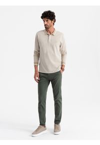 Ombre Clothing - Melanżowy męski polo longsleeve z haftem – piaskowy melanż V4. Okazja: na co dzień. Typ kołnierza: polo. Materiał: bawełna, dzianina. Długość rękawa: długi rękaw. Długość: długie. Wzór: melanż, haft. Styl: klasyczny, sportowy, casual #4