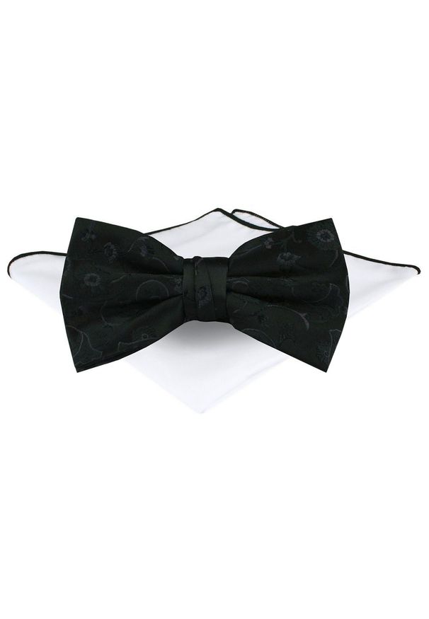 Mucha Męska z Poszetką - Chattier - Czarna z Fakturą Materiału. Kolor: czarny. Materiał: materiał. Styl: elegancki, sportowy