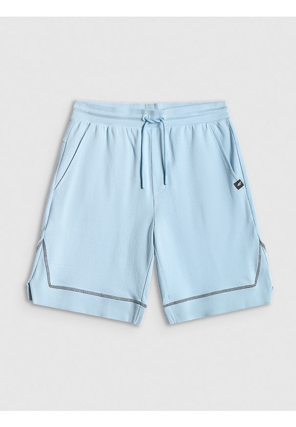 4f - 4F Spodenki dresowe męskie - niebieskie M. Kolor: niebieski. Materiał: dresówka. Długość: krótkie. Wzór: ze splotem. Sport: koszykówka