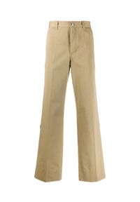 Burberry - BURBERRY - Beżowe spodnie z bawełny. Kolor: beżowy. Materiał: bawełna. Wzór: aplikacja. Styl: klasyczny, sportowy #1