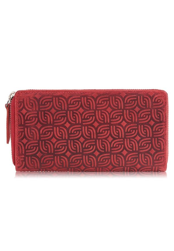 PAOLO PERUZZI - Portfel damski skórzany czerwony w geometryczny wzór RFID Paolo Peruzzi T-116-HRD. Kolor: czerwony. Materiał: skóra. Wzór: geometria