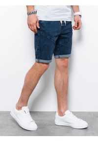 Ombre Clothing - Krótkie spodenki męskie jeansowe - ciemny jeans V3 - Rozmiar: XXL. Materiał: jeans. Długość: krótkie