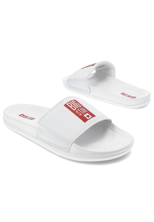 Big-Star - Białe Klapki Big Star Damskie Buty Wodoodporne. Okazja: na plażę, na co dzień. Kolor: biały. Materiał: materiał. Wzór: aplikacja. Styl: casual, wakacyjny