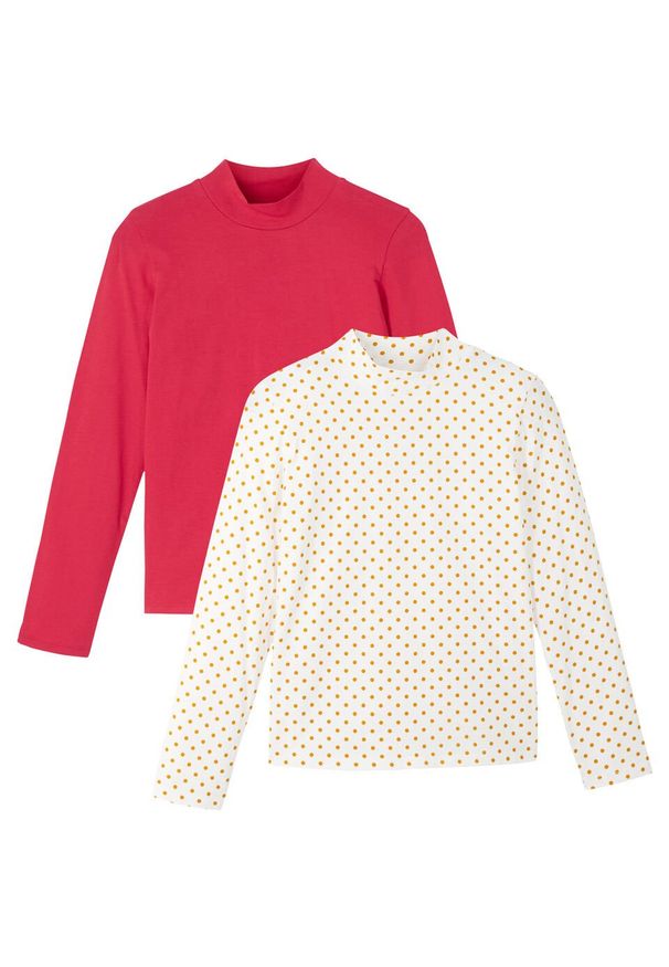 Shirt dziewczęcy z golfem (2 szt.), bawełna organiczna bonprix czerwono-biel wełny z nadrukiem. Typ kołnierza: golf. Kolor: czerwony. Materiał: materiał, bawełna. Wzór: nadruk