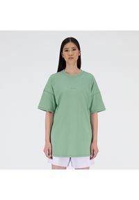 Koszulka damska New Balance WT23556SAE – miętowa. Kolor: miętowy. Materiał: bawełna, materiał