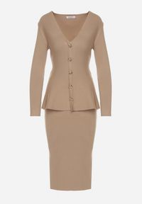 Born2be - Beżowy Elegancki Komplet z Dzianiny z Wiskozą Kardigan i Spódnica Uneva. Kolor: beżowy. Materiał: wiskoza, dzianina #3