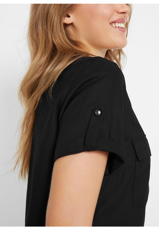 bonprix - Bluzka z wiskozy, krótki rękaw. Kolor: czarny. Materiał: wiskoza. Długość rękawa: krótki rękaw. Długość: krótkie