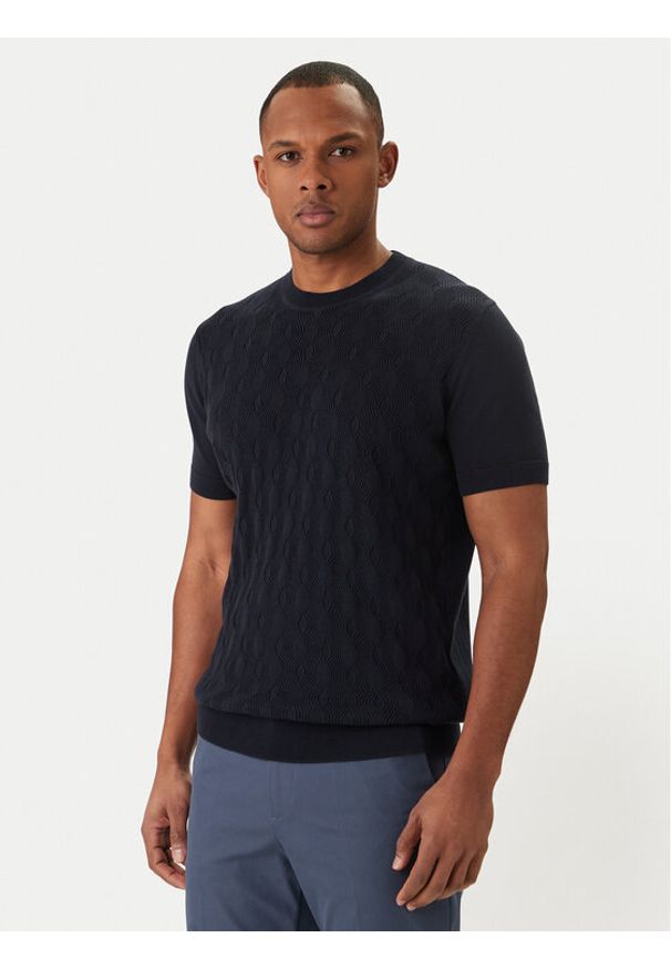 Karl Lagerfeld - KARL LAGERFELD Sweter 655006 562301 Granatowy Slim Fit. Typ kołnierza: dekolt w karo. Kolor: niebieski. Materiał: bawełna