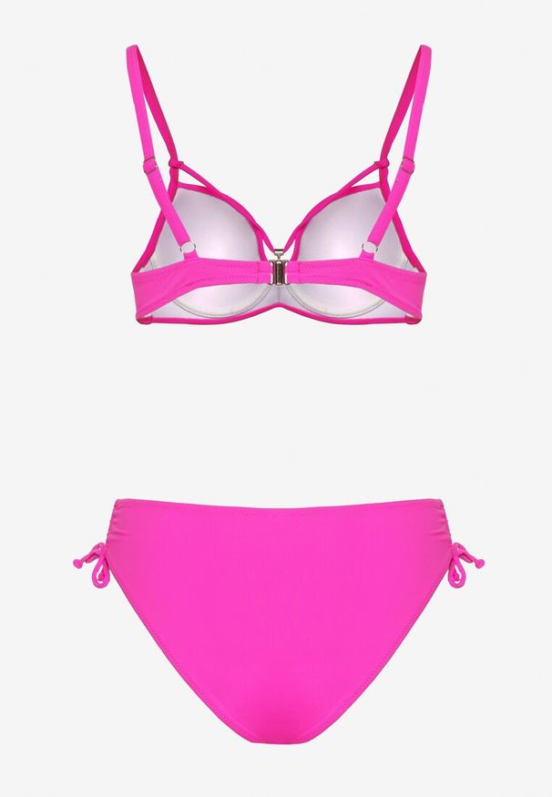 Renee - Fuksjowe Bikini Majtki Figi z Regulacją i Biustonosz z Ozdobą Natrissa. Kolor: różowy. Wzór: aplikacja