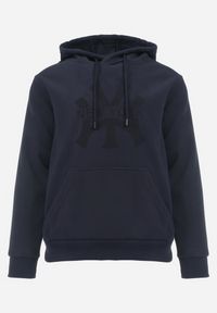 Born2be - Granatowa Dzianinowa Bluza z Kapturem Nisrat. Typ kołnierza: kaptur. Kolor: niebieski. Materiał: dzianina. Wzór: aplikacja, nadruk #6