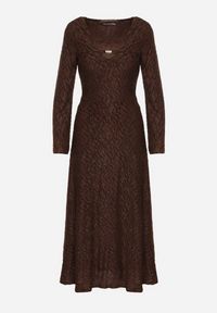 Born2be - Brązowa Brokatowa Sukienka w Zebrę o Rozkloszowanym Kroju z Długim Rękawem Mevenna. Okazja: na co dzień. Kolor: brązowy. Długość rękawa: długi rękaw. Wzór: motyw zwierzęcy. Typ sukienki: proste. Styl: casual, elegancki #5