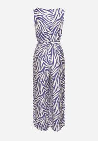 Born2be - Niebieski Kombinezon z Dodatkiem Wiskozy Wykończony Paskiem i Gumką w Talii Corivia. Okazja: na co dzień. Kolor: niebieski. Materiał: wiskoza. Styl: casual, elegancki #3