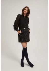 MOODO - Spódnica w tweedowym stylu z ozdobnymi guzikami czarna. Kolor: czarny. Materiał: poliester