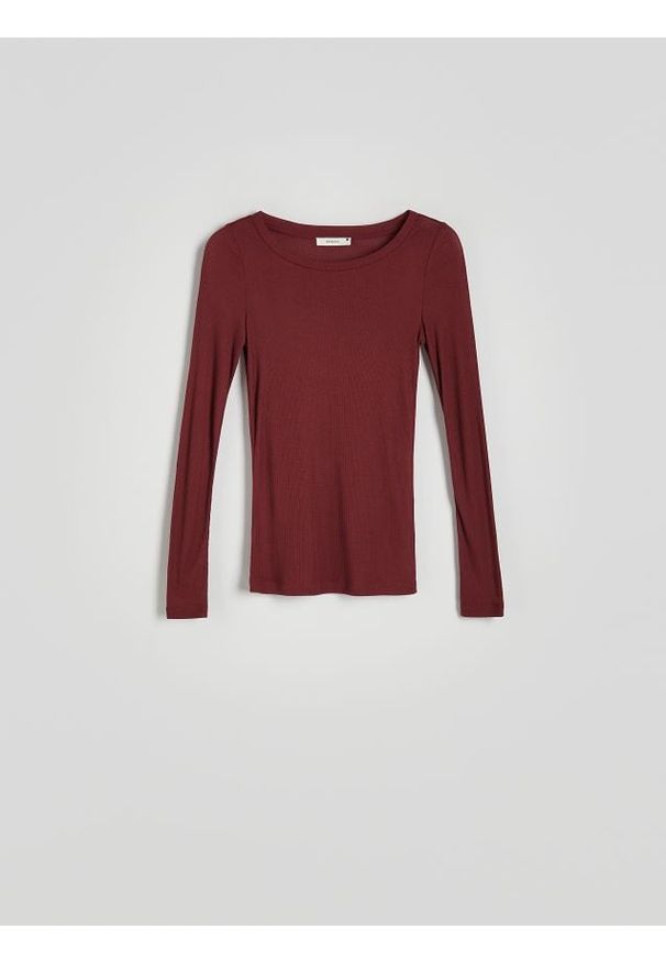 Reserved - Longsleeve z dodatkiem wiskozy - bordowy. Kolor: czerwony. Materiał: wiskoza. Długość rękawa: długi rękaw. Styl: klasyczny