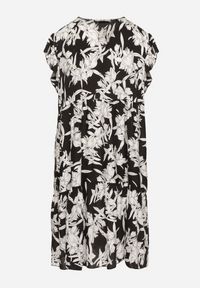 Born2be - Czarna Bawełniana Sukienka o Rozkloszowanym Kroju w Kwiaty Libella. Okazja: na co dzień, do pracy. Kolor: czarny. Materiał: bawełna. Wzór: kwiaty. Typ sukienki: rozkloszowane, proste. Styl: casual, elegancki #4