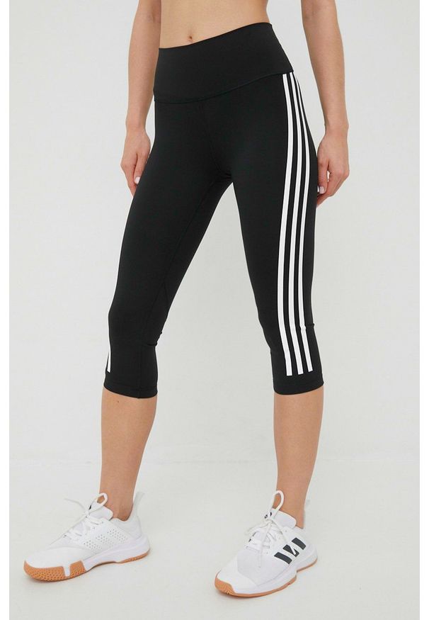 adidas Performance legginsy treningowe Optime Trainicons H64229 damskie kolor czarny z nadrukiem. Kolor: czarny. Materiał: skóra, włókno, materiał, lycra. Wzór: nadruk. Styl: sportowy. Sport: fitness