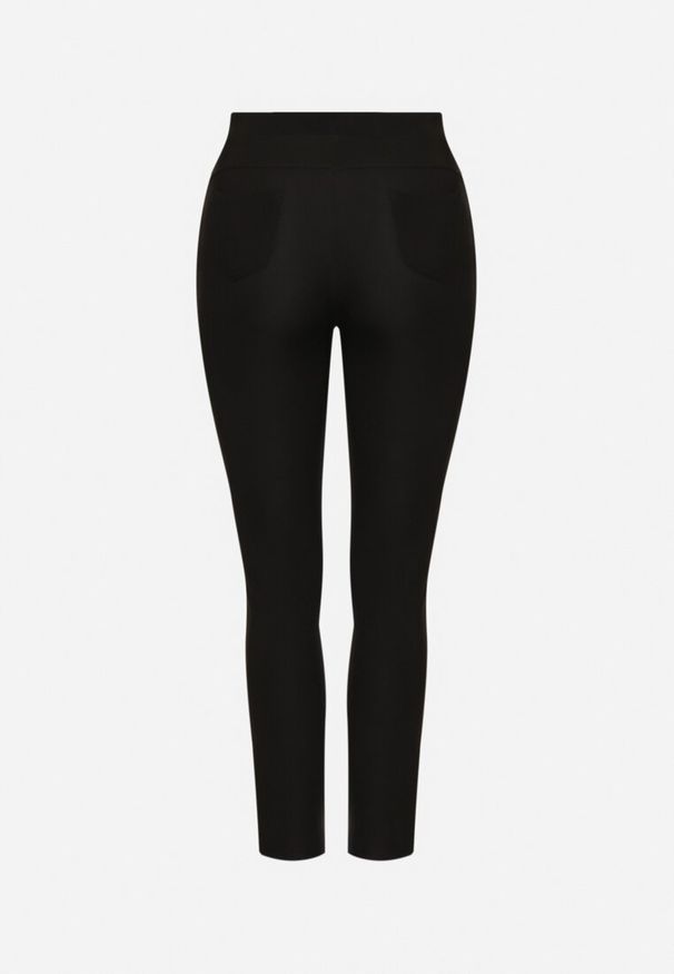 Born2be - Czarne Spodnie z Gumką w Pasie z Cyrkoniami Slim Ellivna. Okazja: na co dzień. Kolekcja: plus size. Kolor: czarny. Styl: casual, klasyczny, elegancki
