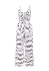 Born2be - Biały Kombinezon Delessa. Kolor: biały. Długość rękawa: na ramiączkach. Długość: długie. Wzór: aplikacja, kropki. Styl: elegancki, wizytowy #4