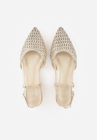 Born2be - Złote Sandały Ozdobione Plecionką Melorah. Okazja: na co dzień. Zapięcie: sprzączka. Kolor: złoty. Materiał: jeans. Wzór: aplikacja. Styl: casual, elegancki #2