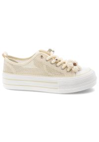 Sneakersy damskie Filippo, cholewka z materiału tekstylnego siateczkowego wiązanie z przodu ozdobne grube sznurówki, beżowy, DTN7855/26. Okazja: na co dzień. Zapięcie: sznurówki. Kolor: beżowy. Materiał: materiał. Szerokość cholewki: normalna. Wzór: ażurowy, kwiaty. Styl: casual, klasyczny #5