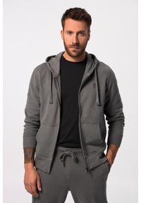 JAY-PI - Męska Rozpinana bluza z kapturem fitness dzianina dresowa kaptur nadruki. Typ kołnierza: kaptur. Kolekcja: plus size. Kolor: szary. Materiał: wiskoza, materiał, bawełna. Wzór: nadruk. Sport: fitness