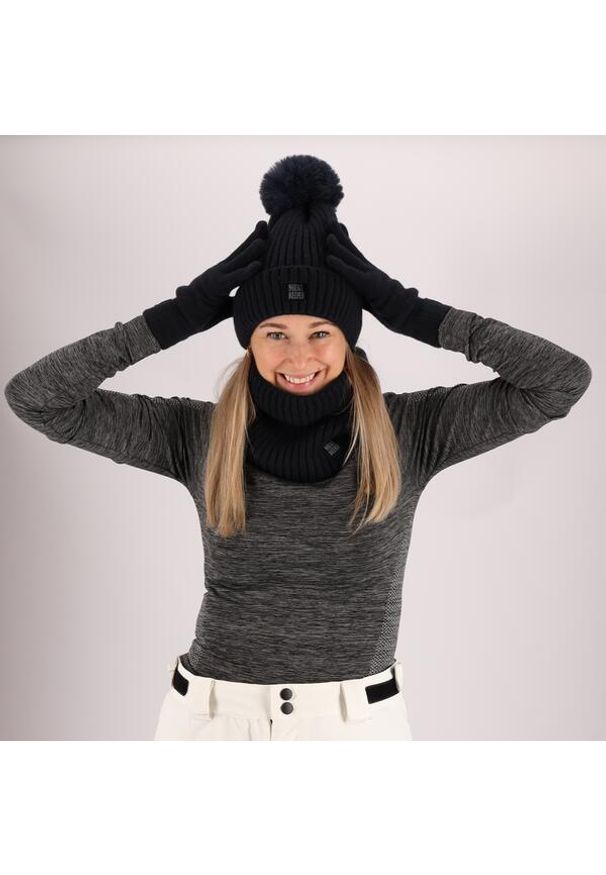 HEAT KEEPER - Czapka termiczna + pompon, damska Onesize - 4 sztuki. Kolor: niebieski. Materiał: poliester, elastan. Sezon: zima. Styl: sportowy