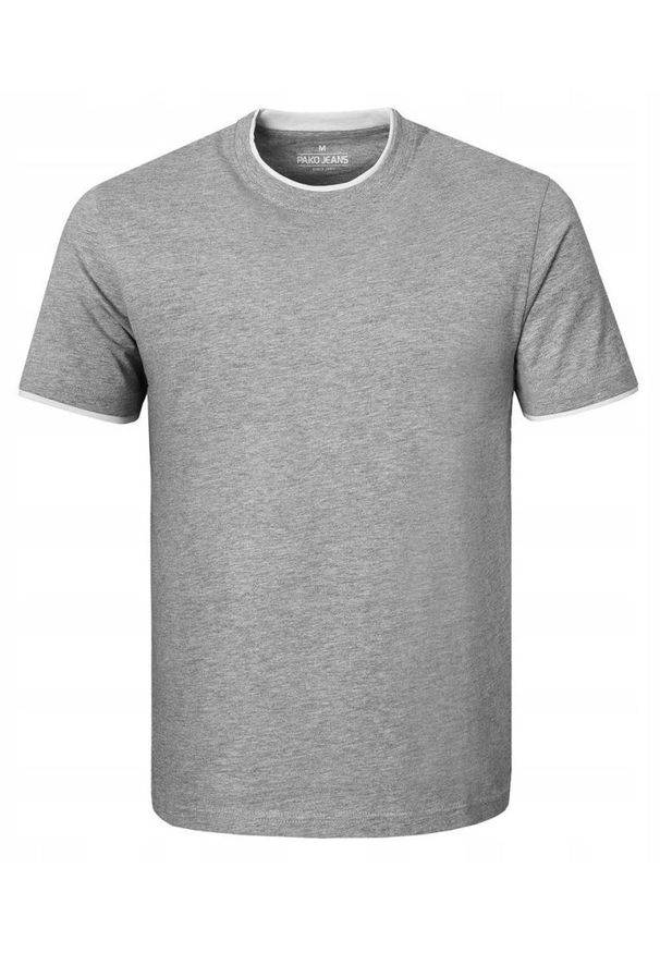 Jednokolorowa Koszulka z Lamówką - Pako Jeans - Popiel. Okazja: na co dzień. Materiał: wiskoza, bawełna. Styl: casual