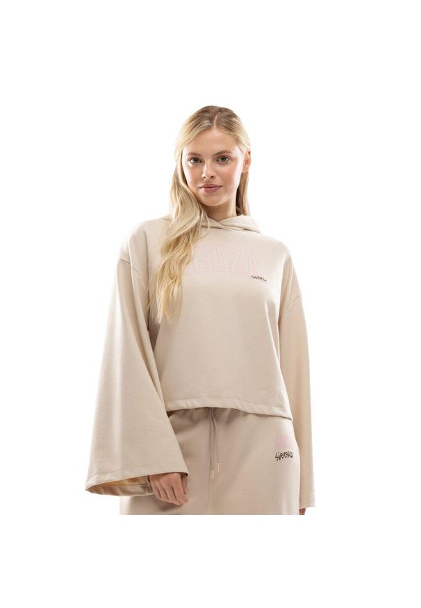 SIROKO - Damska bluza z kapturem Lifestyle Siroko IBZ Tanit Ivory. Typ kołnierza: kaptur. Kolor: biały. Materiał: materiał