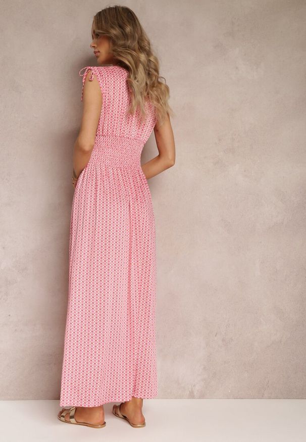 Renee - Czerwona Rozkloszowana Sukienka Maxi z Gumką w Pasie Jayma. Kolor: czerwony. Długość rękawa: bez rękawów. Wzór: aplikacja. Sezon: lato. Długość: maxi