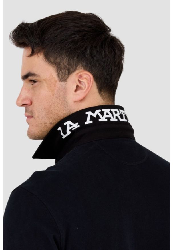 La Martina - LA MARTINA Czarny męski longsleeve polo HEAVY JERSEY, Rozmiar M. Okazja: na co dzień. Typ kołnierza: polo. Kolor: niebieski. Materiał: jersey. Długość rękawa: długi rękaw. Styl: casual