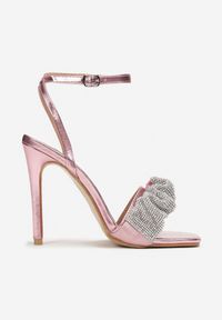 Renee - Różowe Sandały na Wysokiej Szpilce z Kwadratowym Noskiem i Cyrkoniami Veisra. Kolor: różowy #4